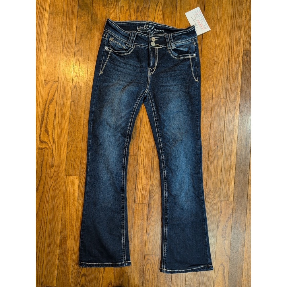 Wallflower Bootcut Dark Wash Acid Fade Mid Rise Stretch Jeans Womens 9